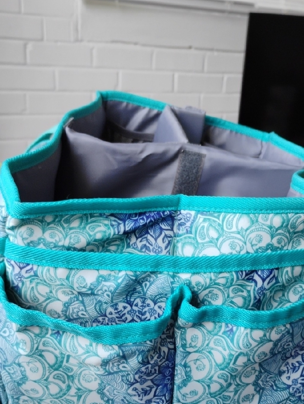 Teal Blue Patterned Organizer Tote - Picture 2 of 6